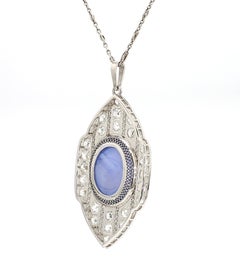 45 Carat Star Sapphire Ceylon No Heat Blue Art Deco Pendant
