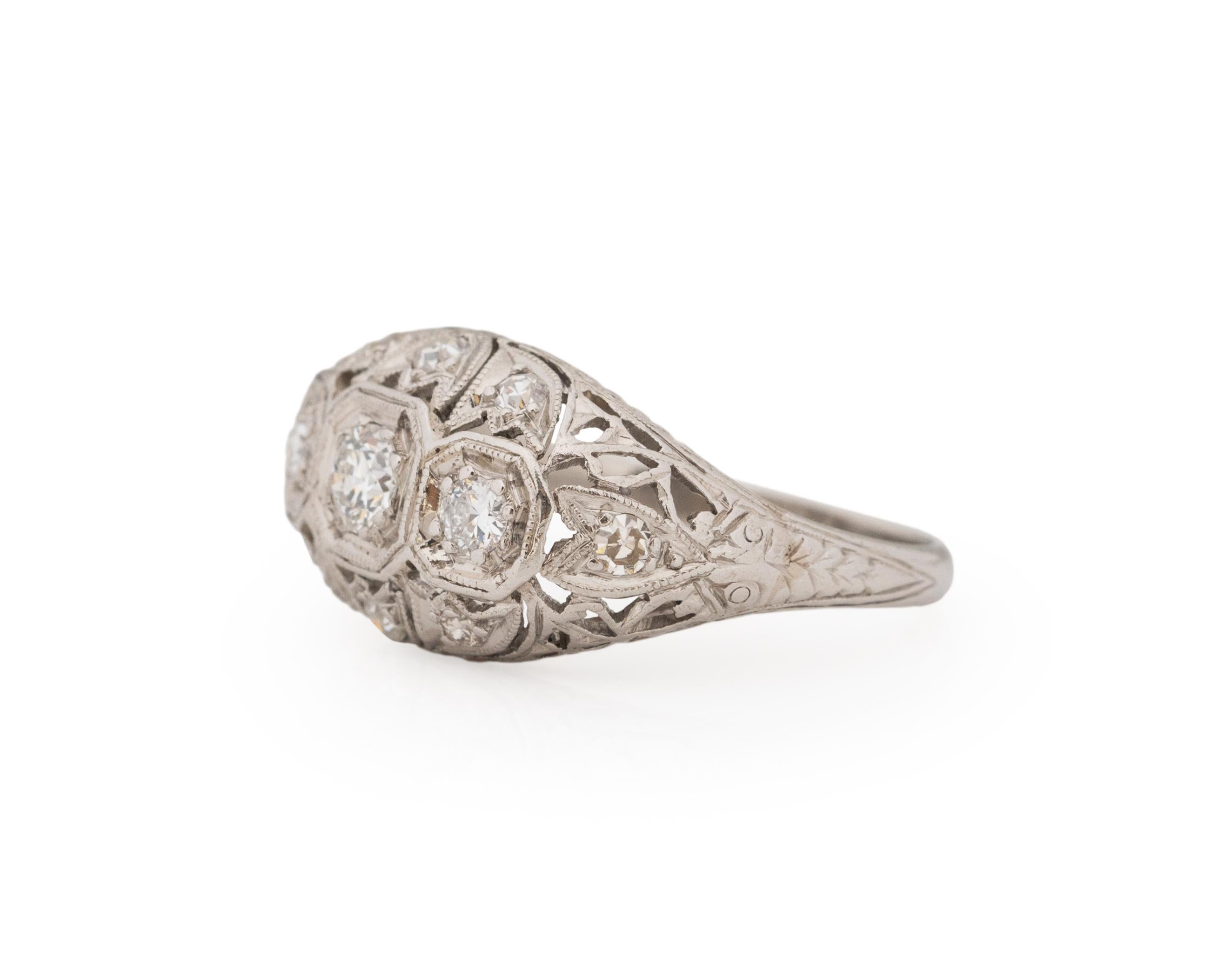 Old European Cut .45 Carat Total Weight Art Deco Diamond Platinum Engagement Ring For Sale