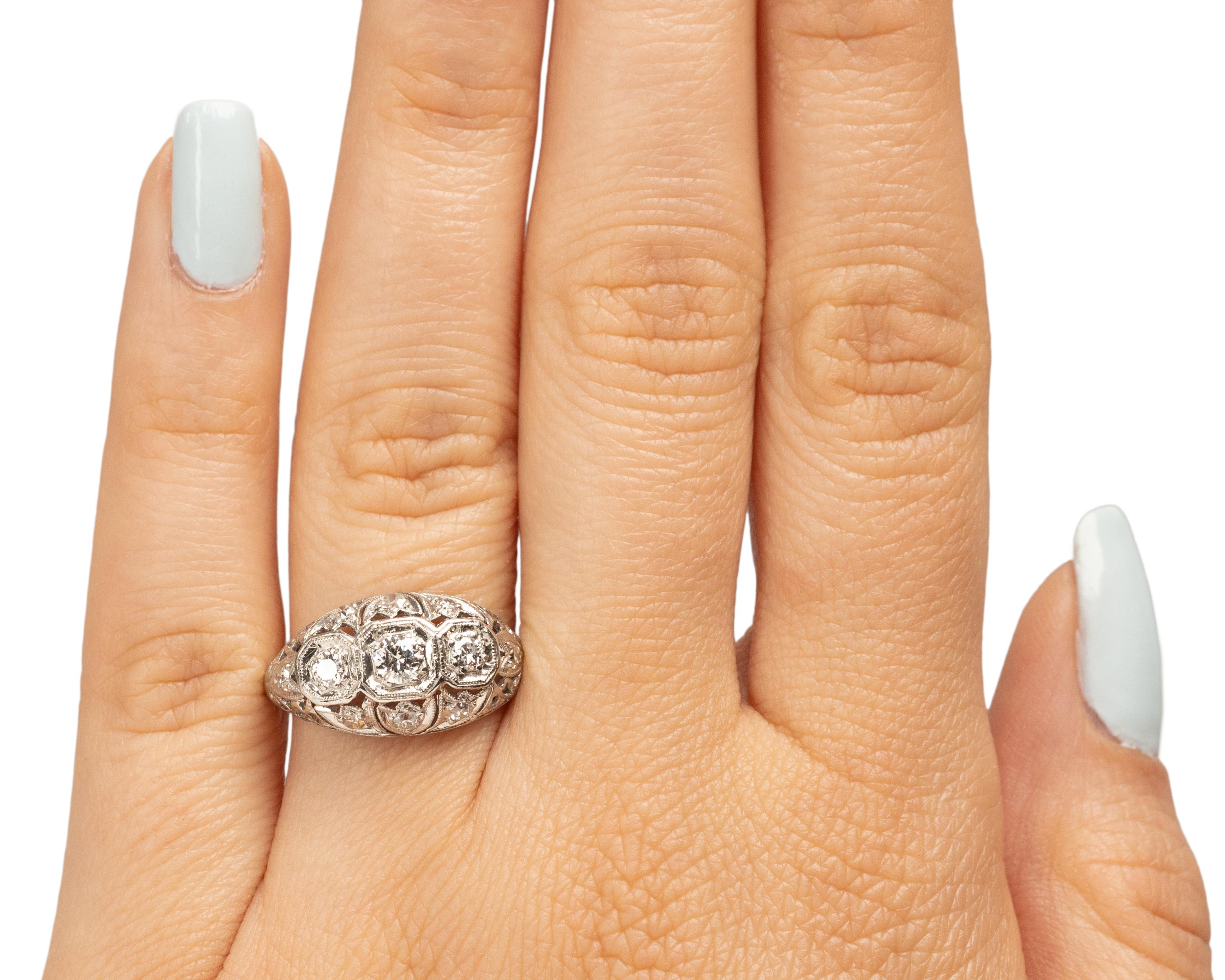 .45 Carat Total Weight Art Deco Diamond Platinum Engagement Ring For Sale 1