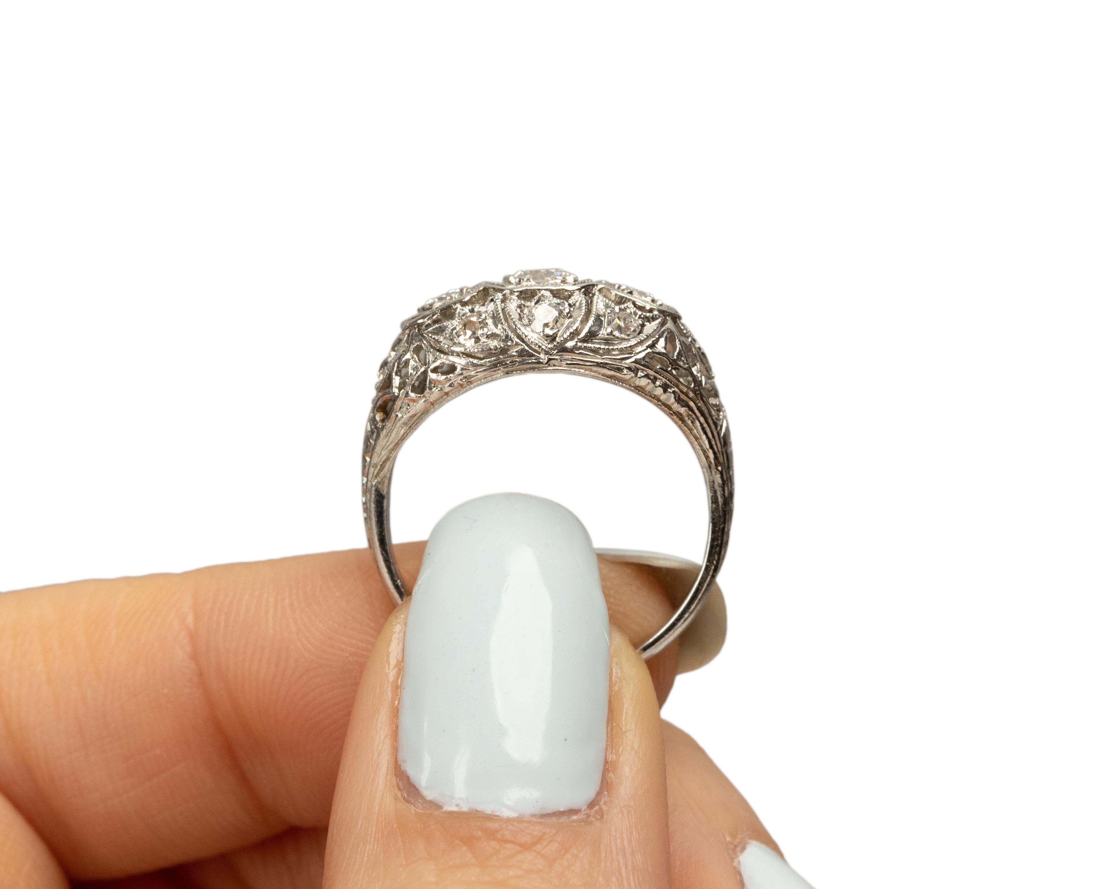 .45 Carat Total Weight Art Deco Diamond Platinum Engagement Ring For Sale 3
