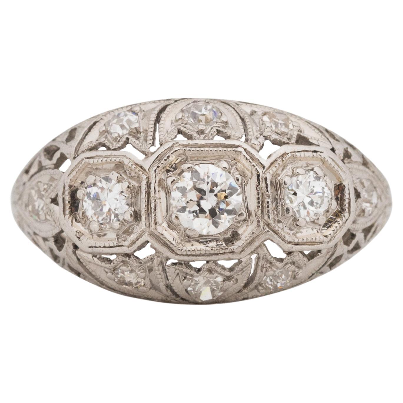 .45 Carat Total Weight Art Deco Diamond Platinum Engagement Ring For Sale