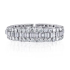 45 Carat TW Baguette and Round Cut Natural Diamond Bracelet in Platinum 950
