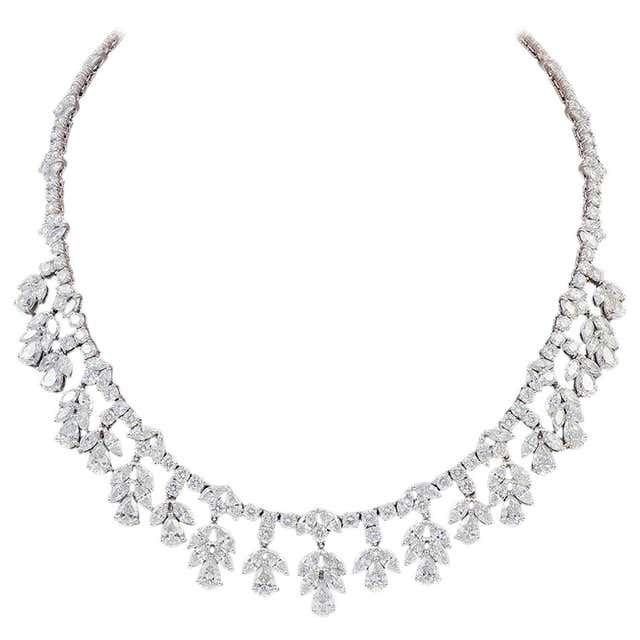 45 Carat VS, E Pear Marquise and Round Diamond Necklace in Platinum ...