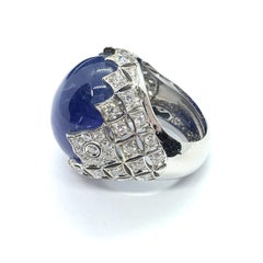 45 Carat Blue Cabochon Tanzanite White Gold Cocktail Ring and White Diamonds