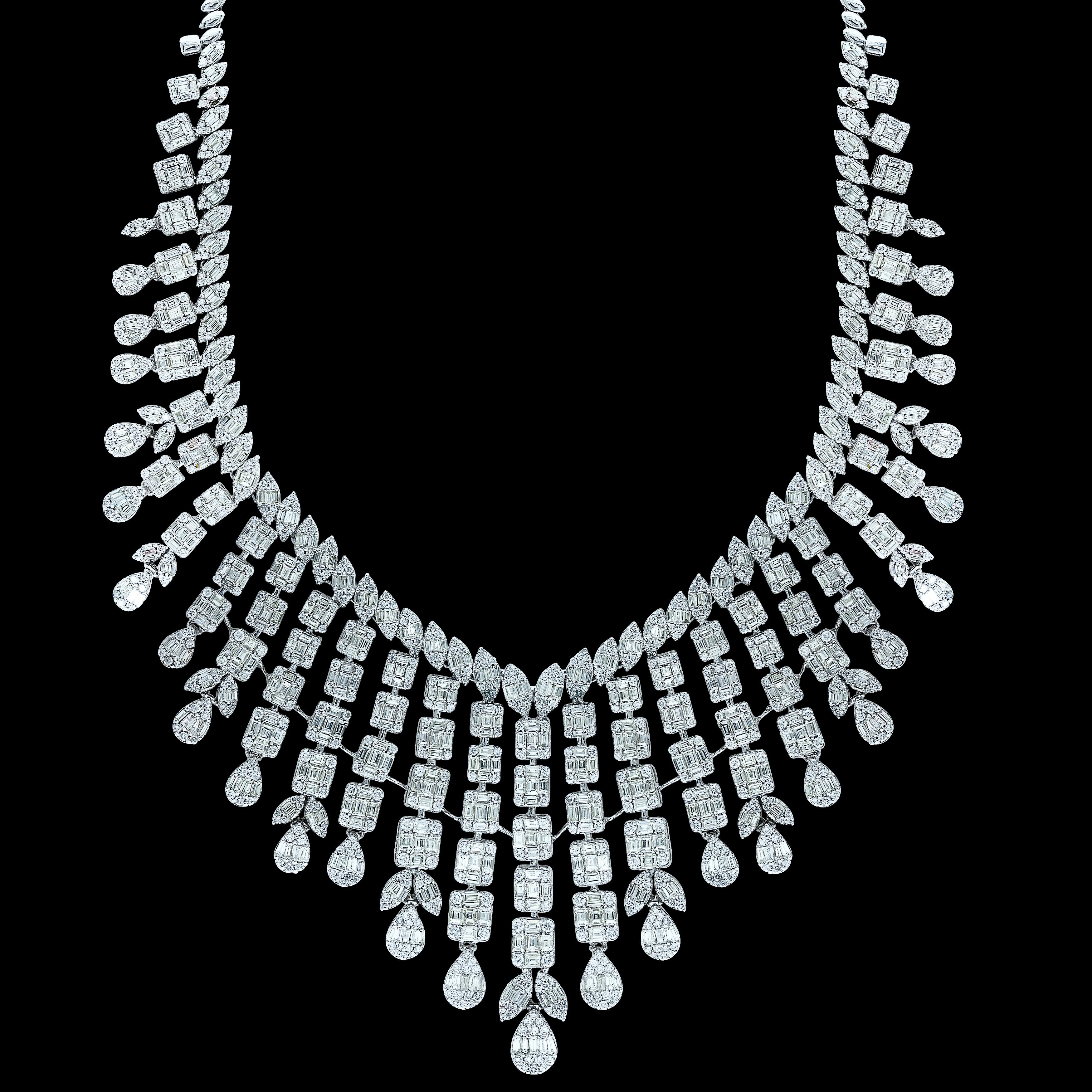 45 Ct Diamond Necklace & Earring Bridal Suite 18 Kt White Gold 110 Gm Brand New In New Condition In New York, NY