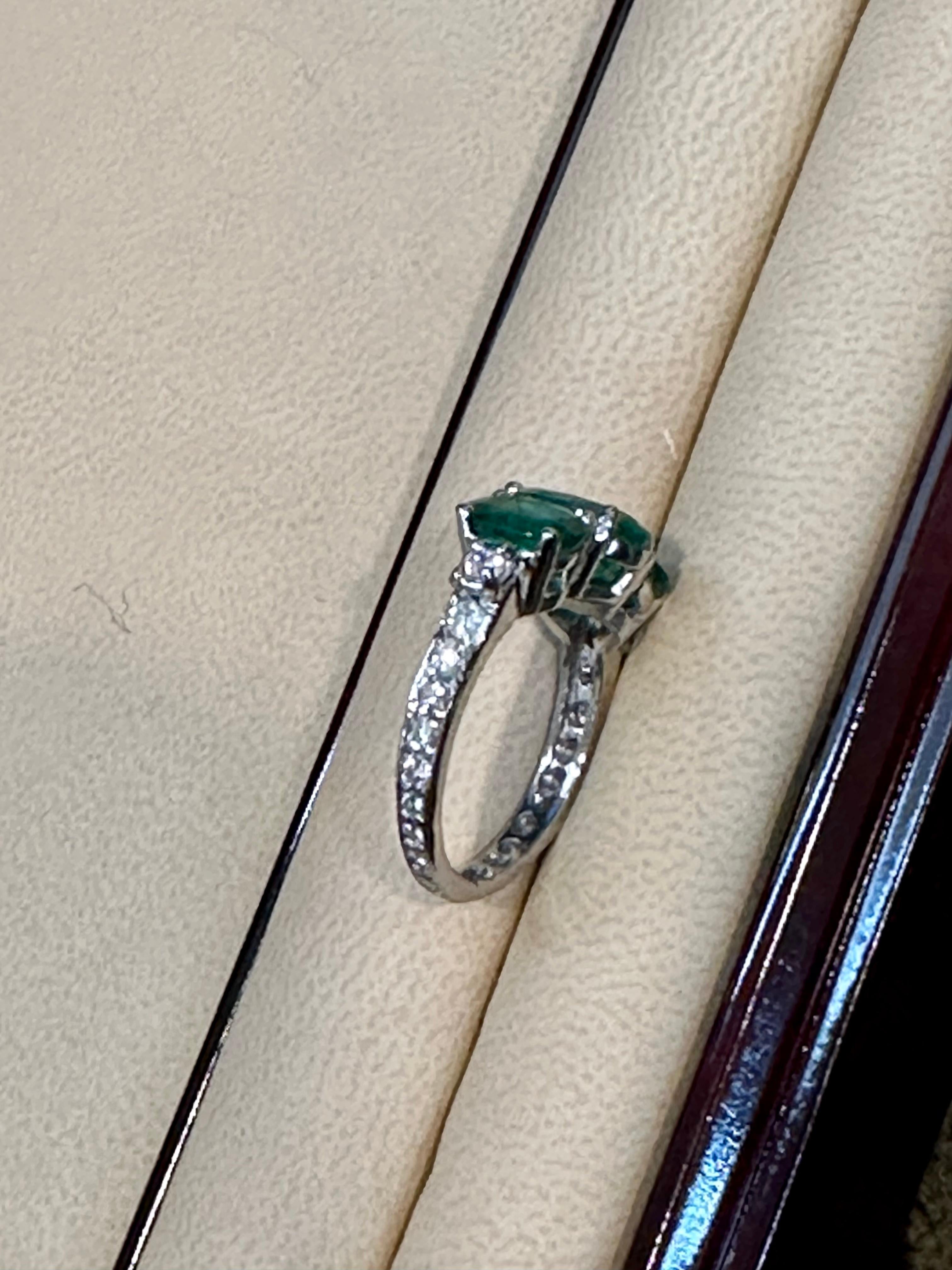 4.5 Ct Emerald Three-Stone Ring Past Present Future Diamond Band Platinum For Sale 7