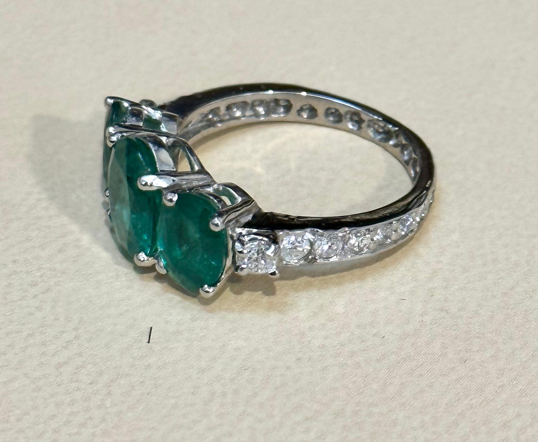 4.5 Ct Emerald Three-Stone Ring Past Present Future Diamond Band Platinum For Sale 1