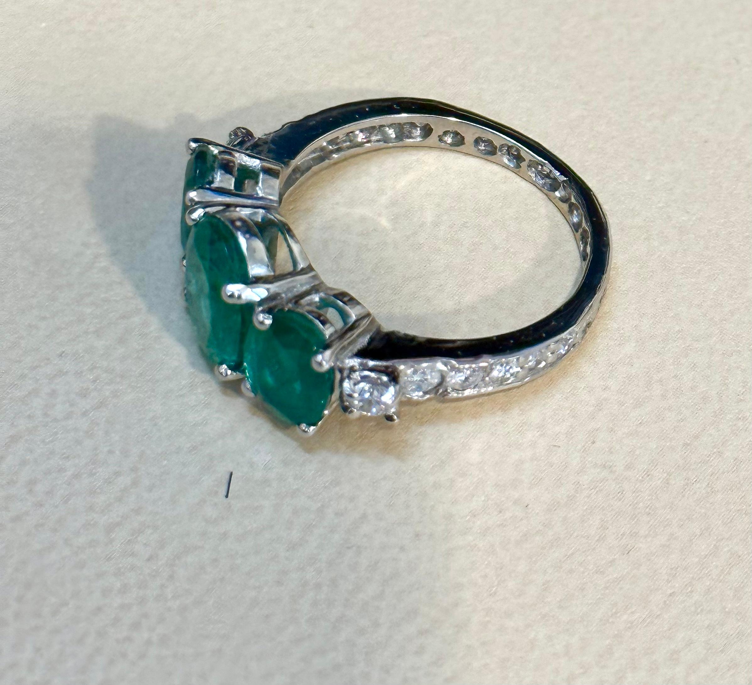 4.5 Ct Emerald Three-Stone Ring Past Present Future Diamond Band Platinum For Sale 2