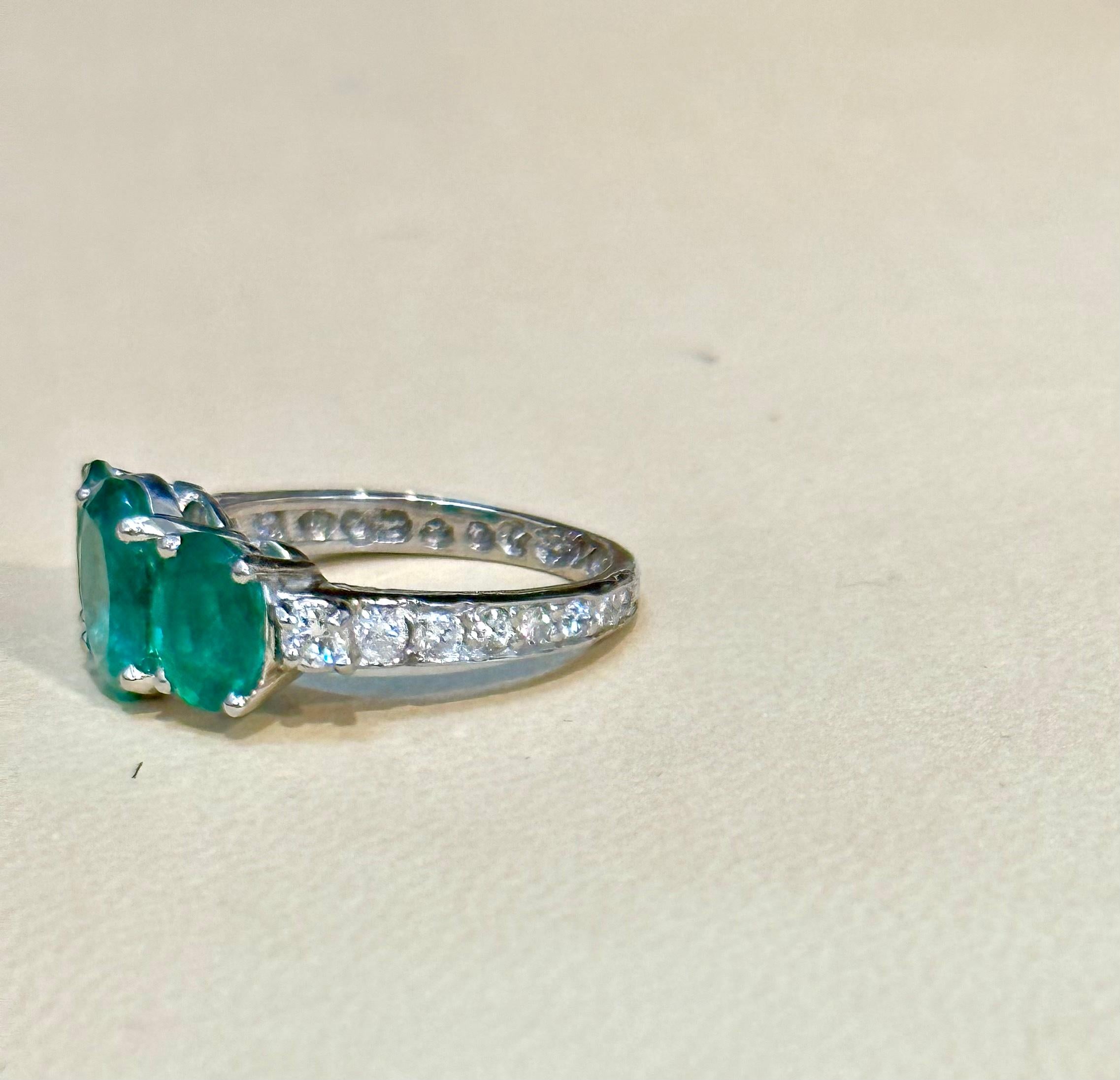 4.5 Ct Emerald Three-Stone Ring Past Present Future Diamond Band Platinum For Sale 4