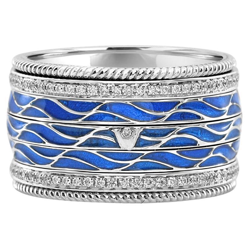 18K White Gold & Enamel Contemporary Band with 0.45 Carat Diamond 