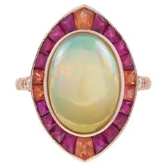4.5 Ct. Ethiopian Opal Orange Sapphire and Ruby Style Cocktail Ring in 18K Gold