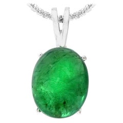 4.5 Ct Natural Emerald Cabochon Pendant in 14 Karat White Gold