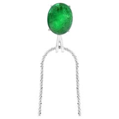 4.5 Ct Natural Emerald Cabochon Pendant with 14 Karat White Gold Necklace