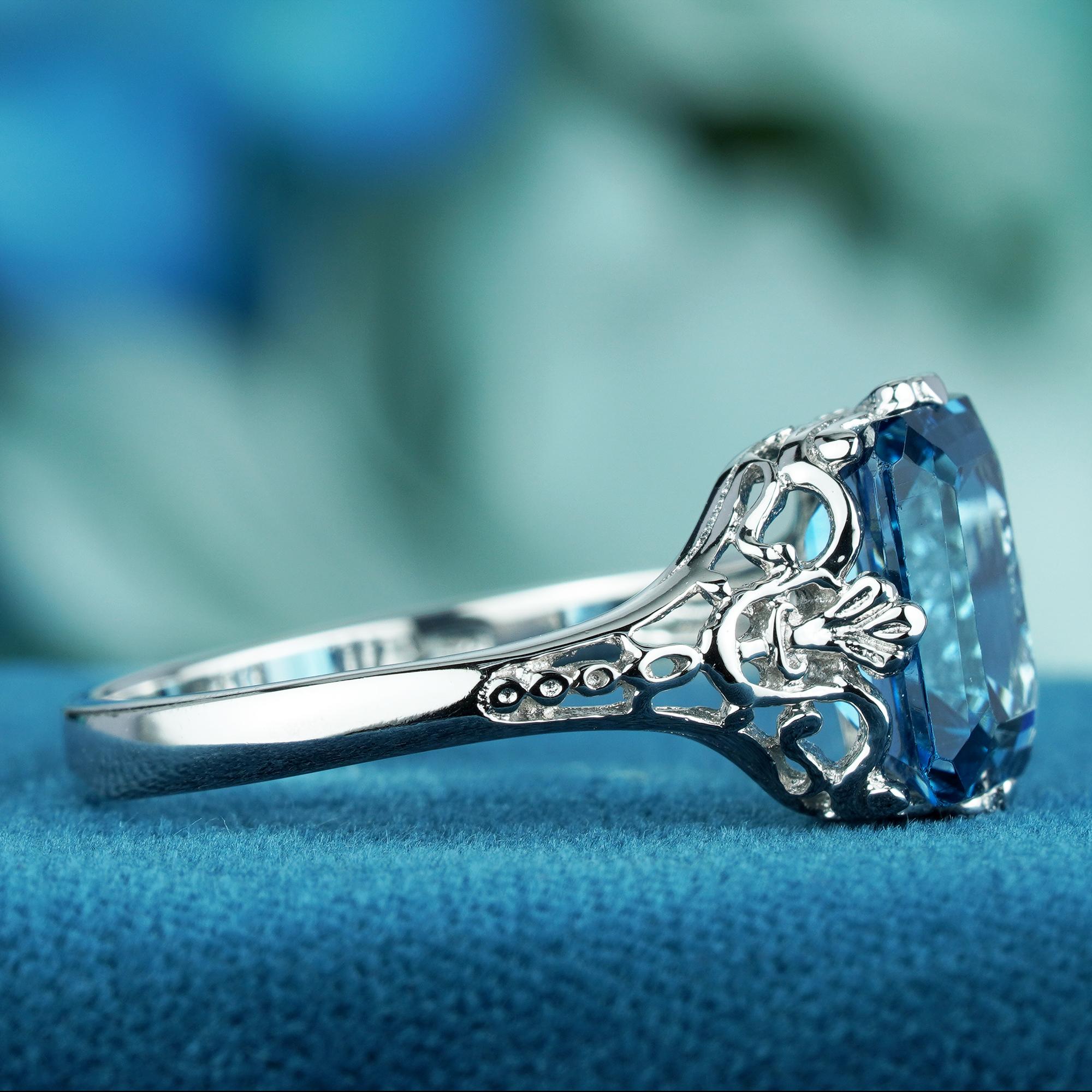 For Sale:  4.5 Ct. Natural London Blue Topaz Vintage Style Solitaire Ring in 9K White Gold 4