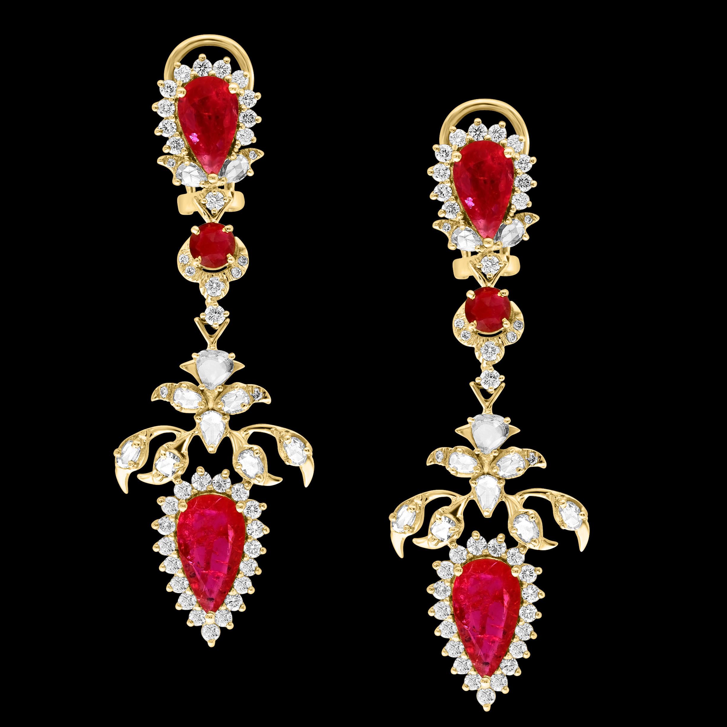 45 Ct Pear Cut Ruby & 22 Ct Rose cut Diamond Necklace Suite 18 Kt Gold, Bridal For Sale 2