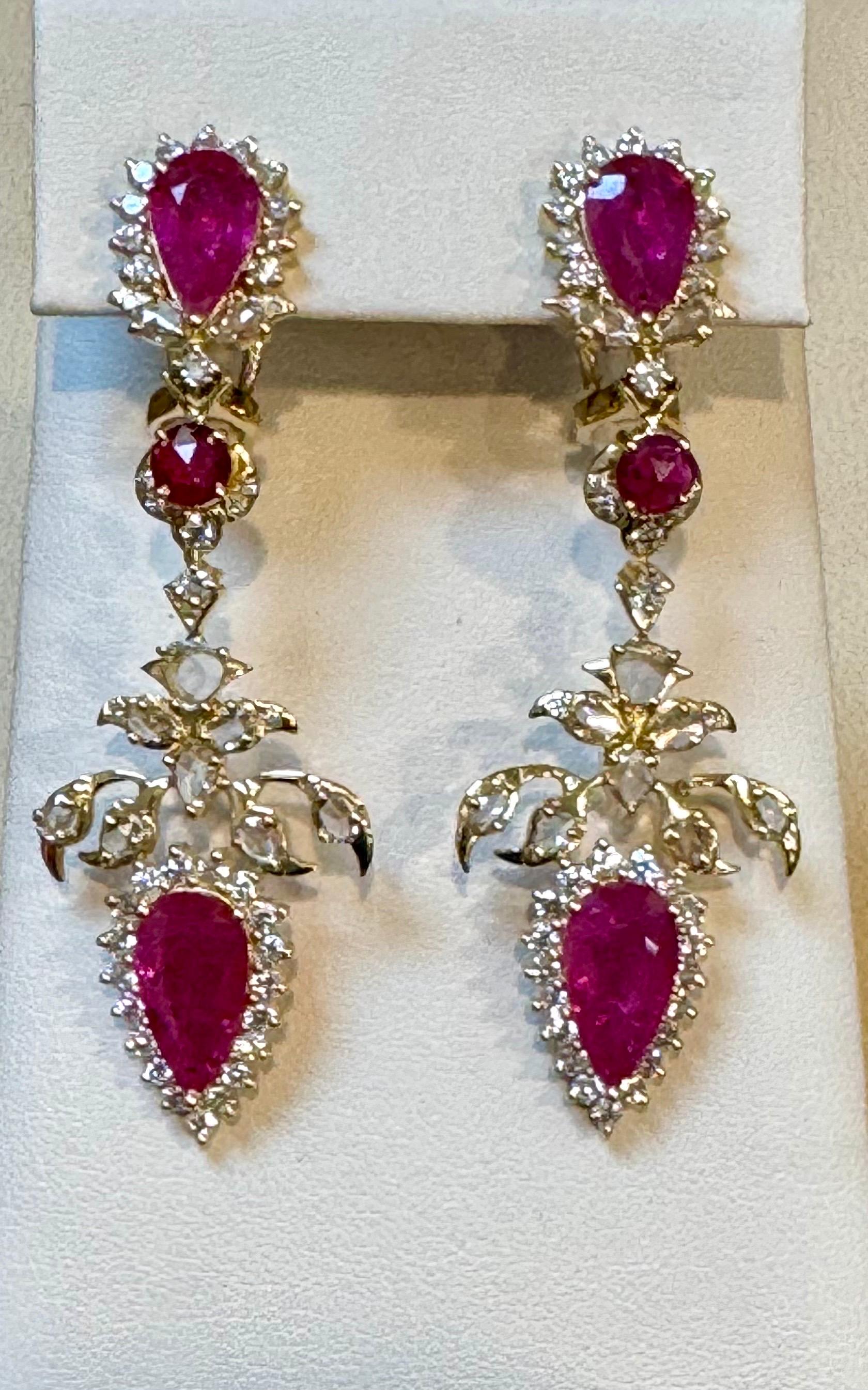 45 Ct Pear Cut Ruby & 22 Ct Rose cut Diamond Necklace Suite 18 Kt Gold, Bridal For Sale 3