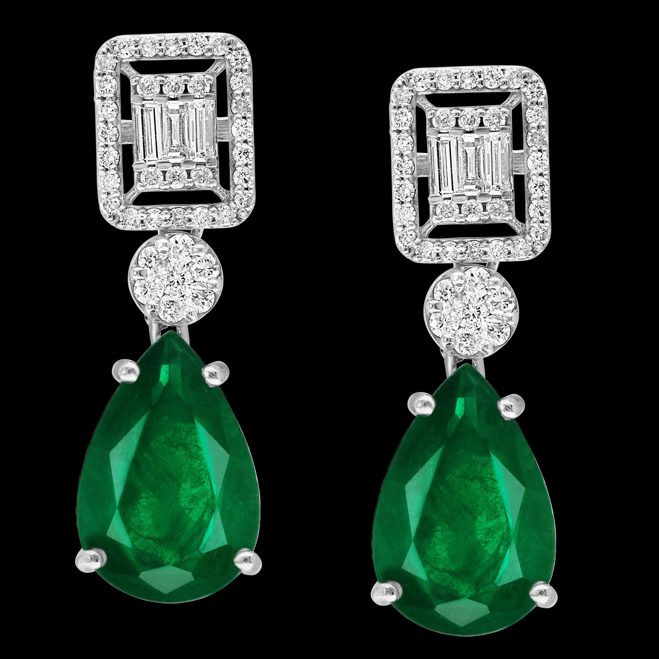 45 Karat sambischer Smaragd und 12 Karat Diamant Halskette und Ohrring Brautsuite im Angebot 4