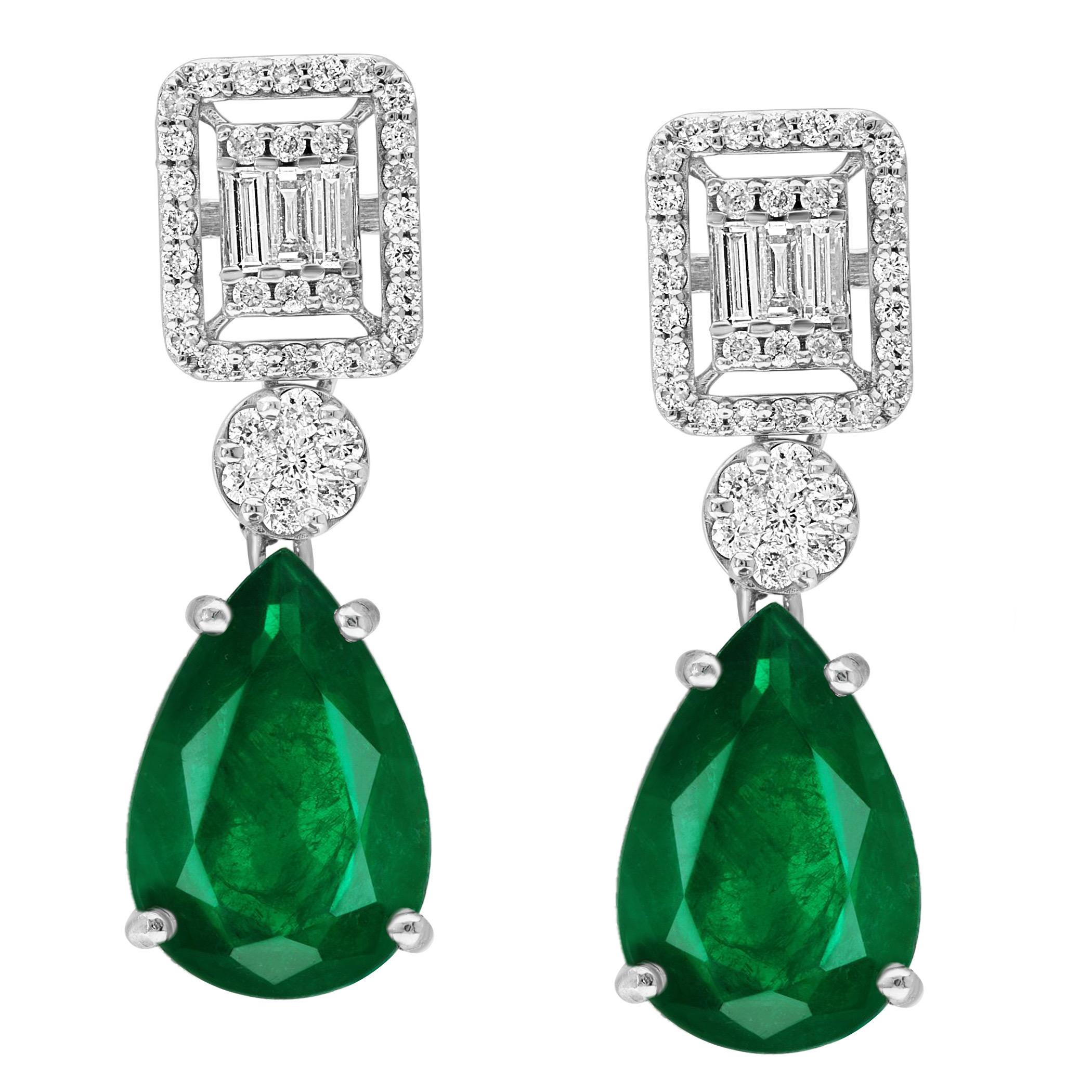 45 Karat sambischer Smaragd und 12 Karat Diamant Halskette und Ohrring Brautsuite Damen im Angebot