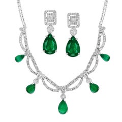 45 ct Zambian Emerald and 12 ct Diamond Necklace and Earring Bridal Suite