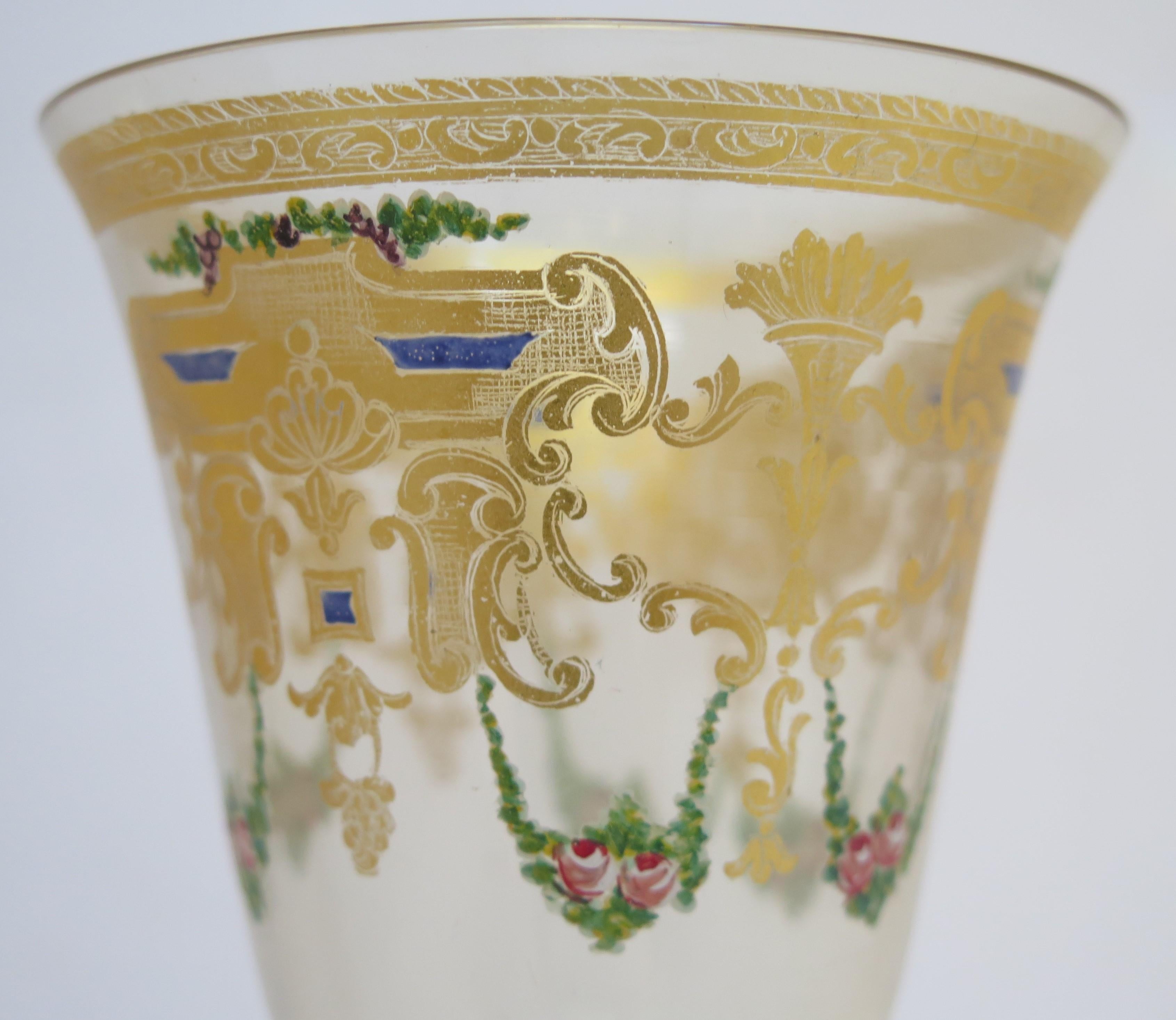 45 Group of Venetian Murano Glass Stemware with Gilt and Hand-Painted Decoration For Sale 4