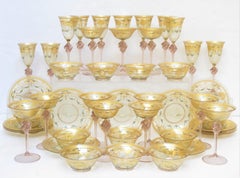 45 Group of Venetian Murano Glass Stemware with Gilt and Hand-Painted Decoration
