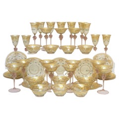 45 Group of Venetian Murano Glass Stemware with Gilt and Hand-Painted Decoration