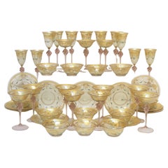 45 Group of Venetian Murano Glass Stemware with Gilt and Hand-Painted Decoration