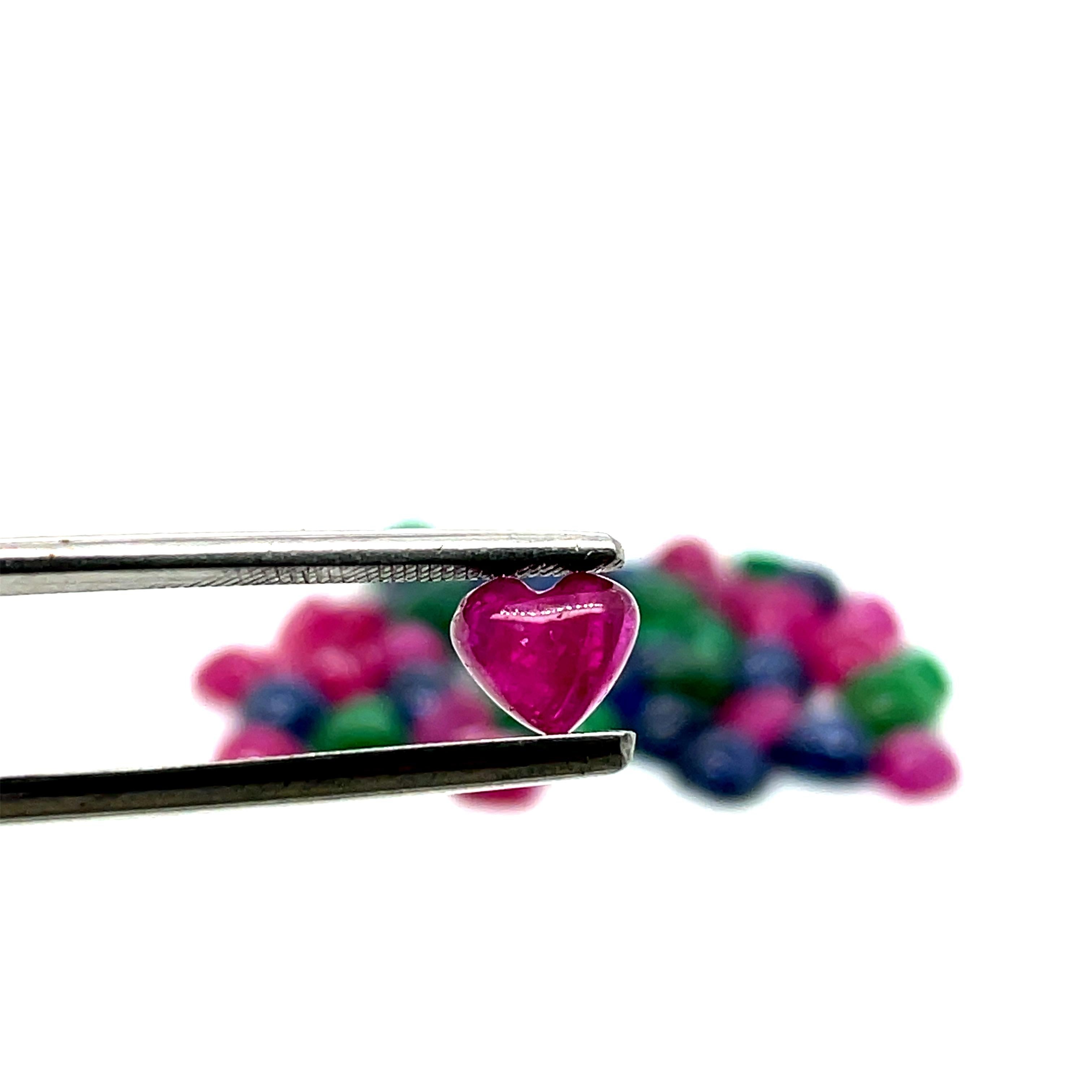Contemporary 45 Heart-Shaped Emerald Ruby and Sapphire Cabochon Cts 40.54 For Sale