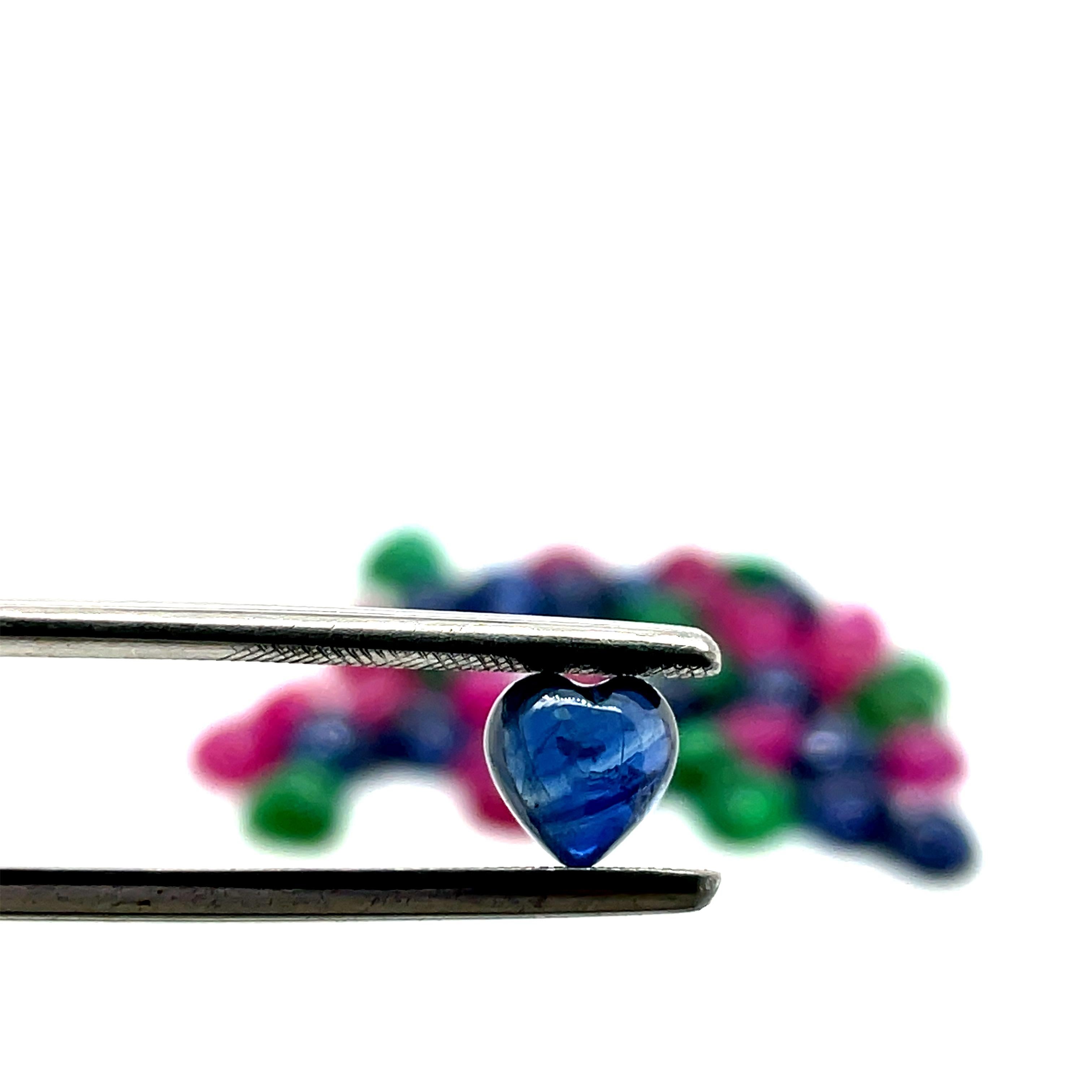 Heart Cut 45 Heart-Shaped Emerald Ruby and Sapphire Cabochon Cts 40.54 For Sale