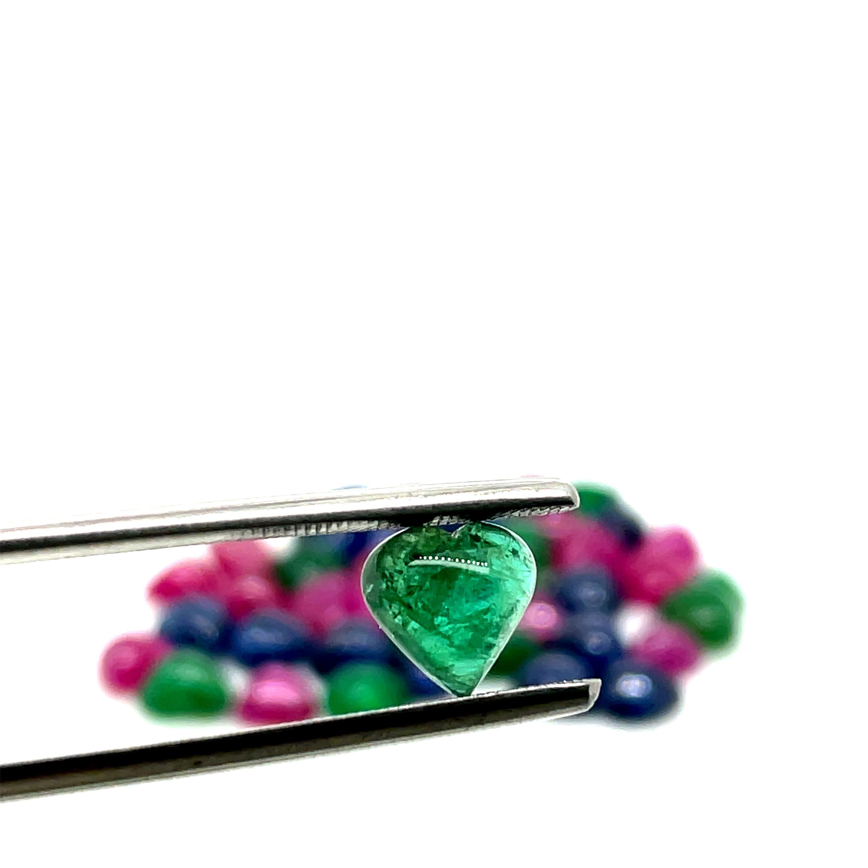 Women's or Men's 45 Heart-Shaped Emerald Ruby and Sapphire Cabochon Cts 40.54 For Sale