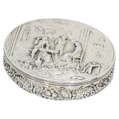 European Silver Antique German Hanau Tavern Scene Oval Box