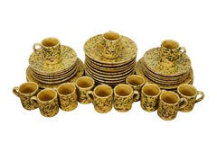 45 Pc Italian Horchow Yellow Speckle Pottery Dinner Plates Mugs China