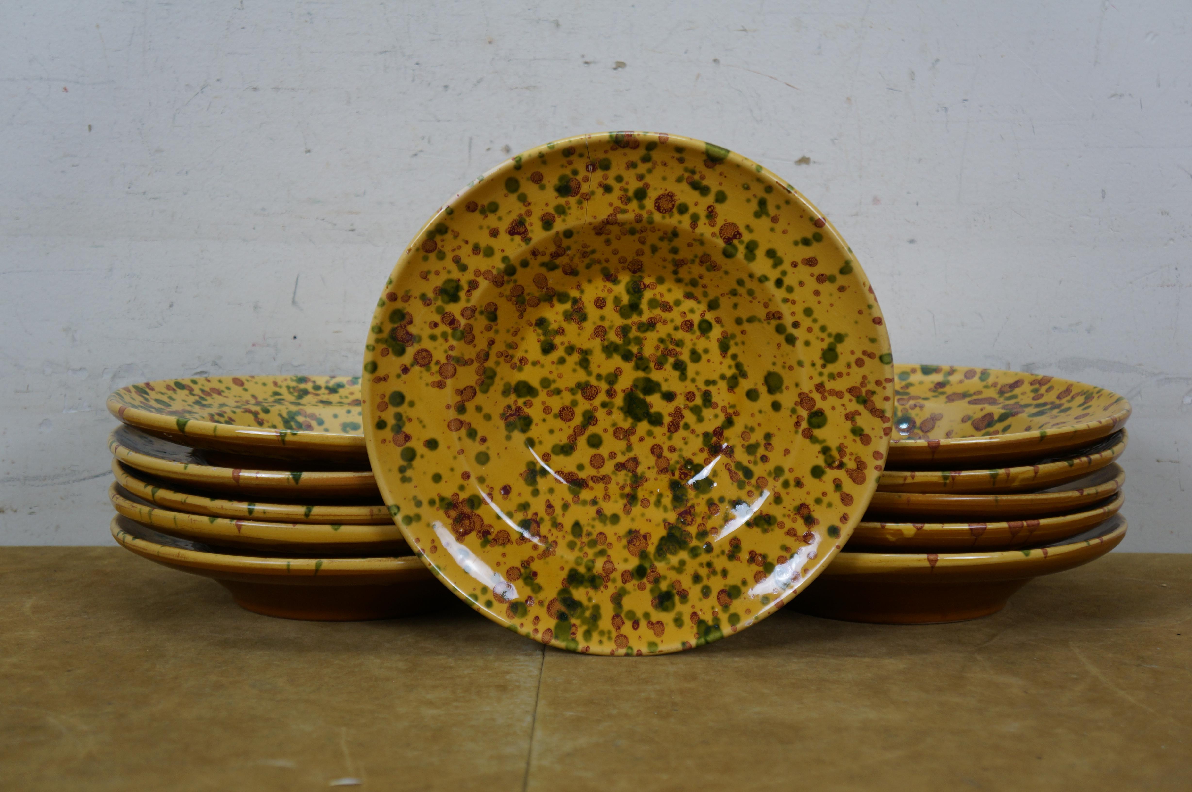 45 St. Italienisch Horchow Gelb Speckle Keramik Teller Tassen China im Angebot 2