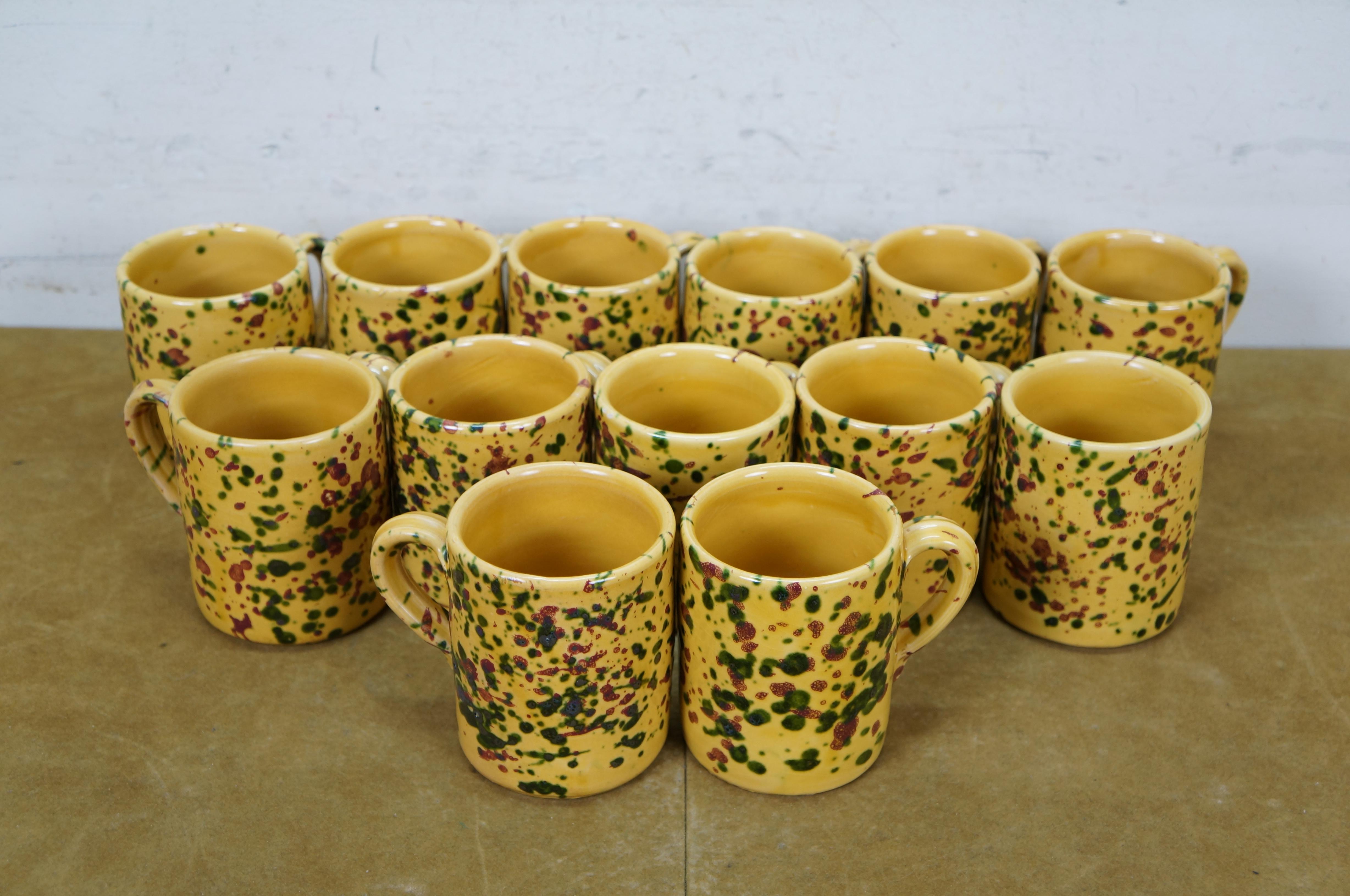 45 St. Italienisch Horchow Gelb Speckle Keramik Teller Tassen China im Angebot 4