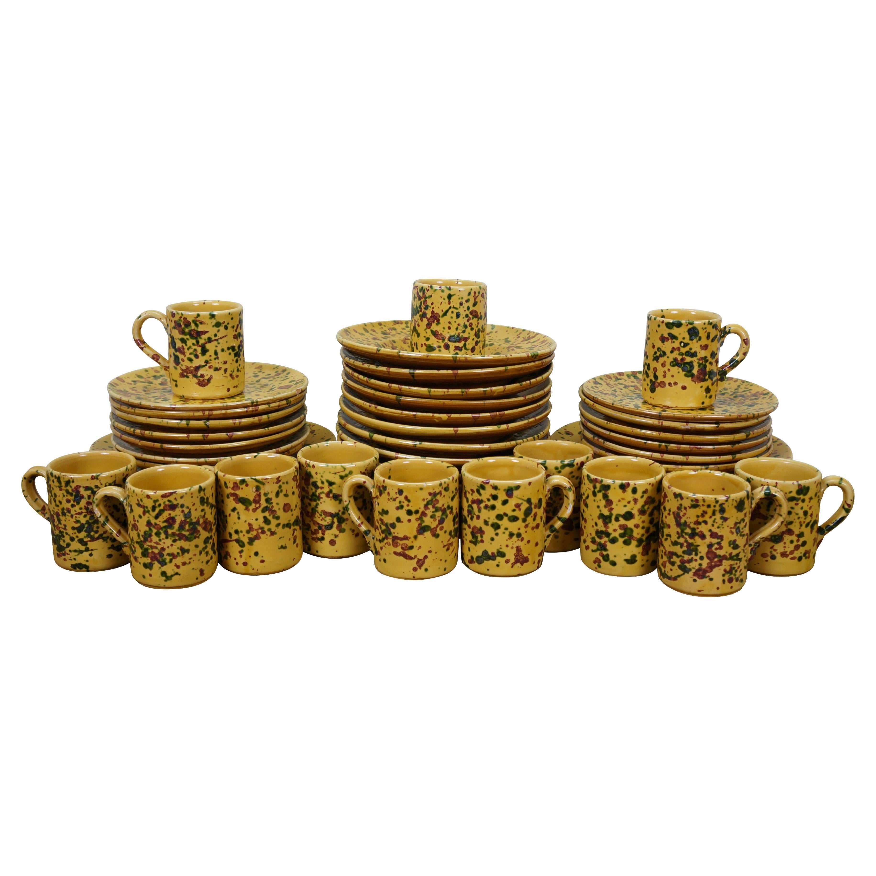 45 St. Italienisch Horchow Gelb Speckle Keramik Teller Tassen China im Angebot