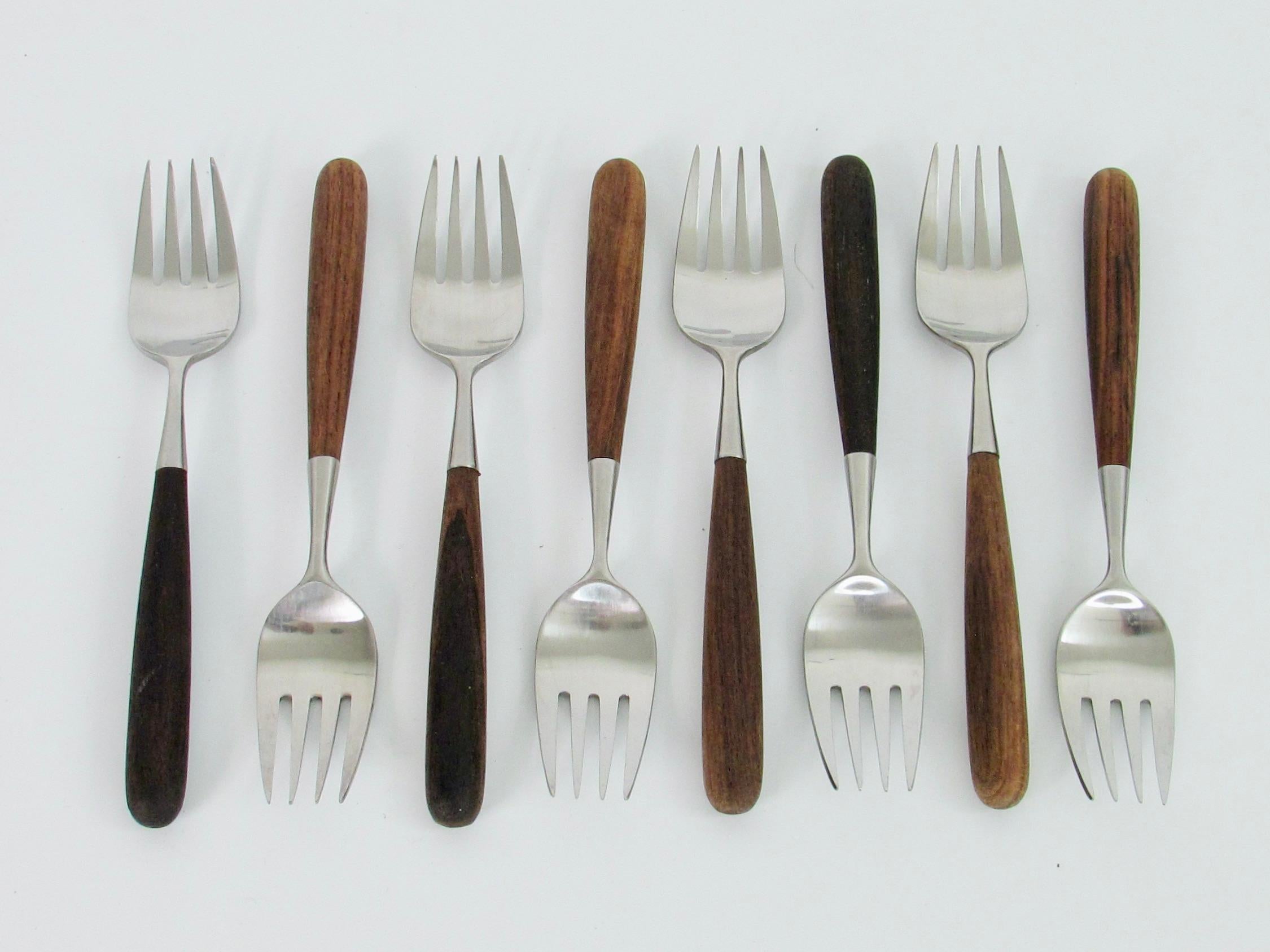 45 Piece Laufer Rosewood Handle Stainless Steel Flatware Service for Eight For Sale 4