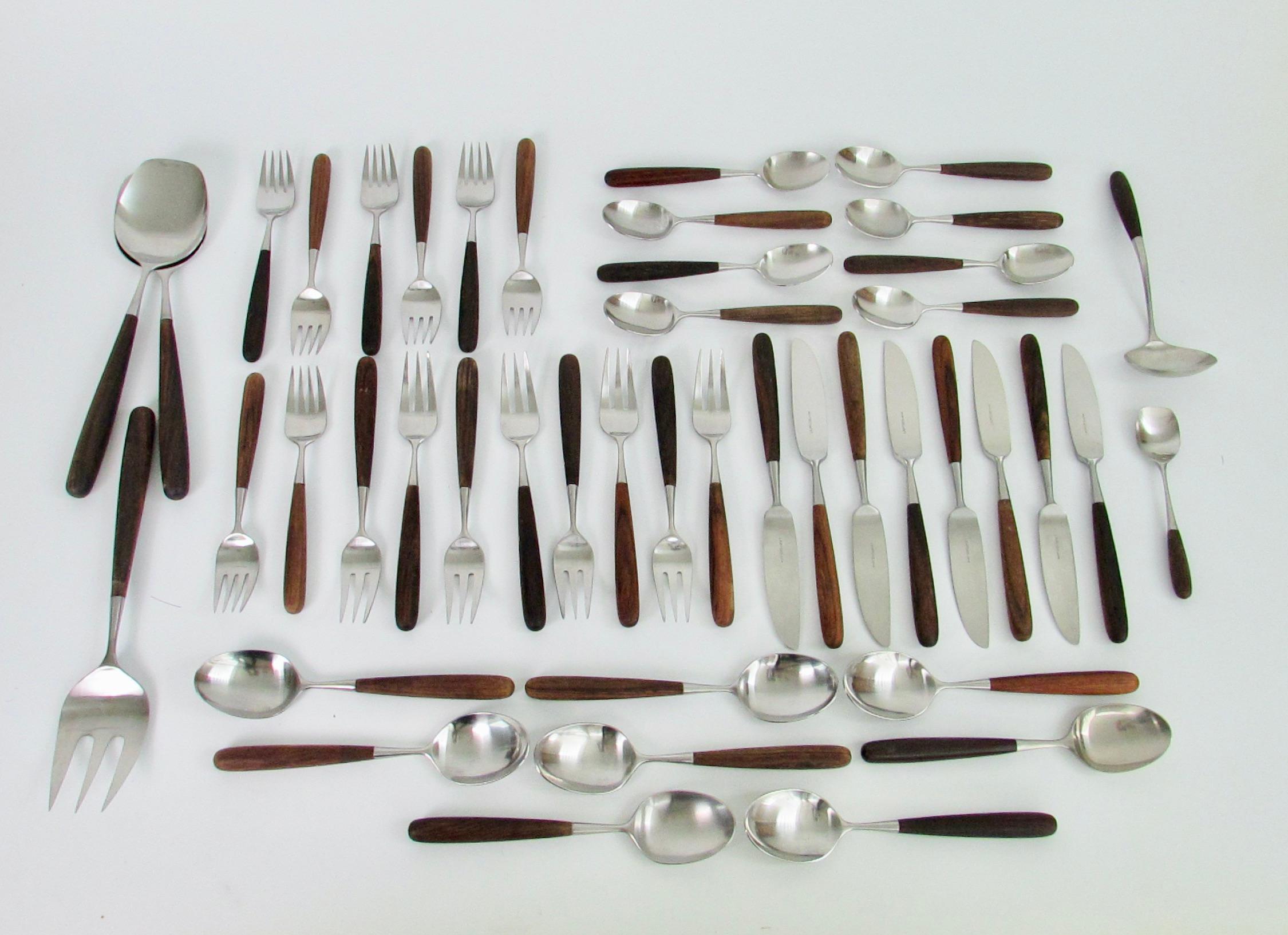 45 Piece Laufer Rosewood Handle Stainless Steel Flatware Service for Eight For Sale 7