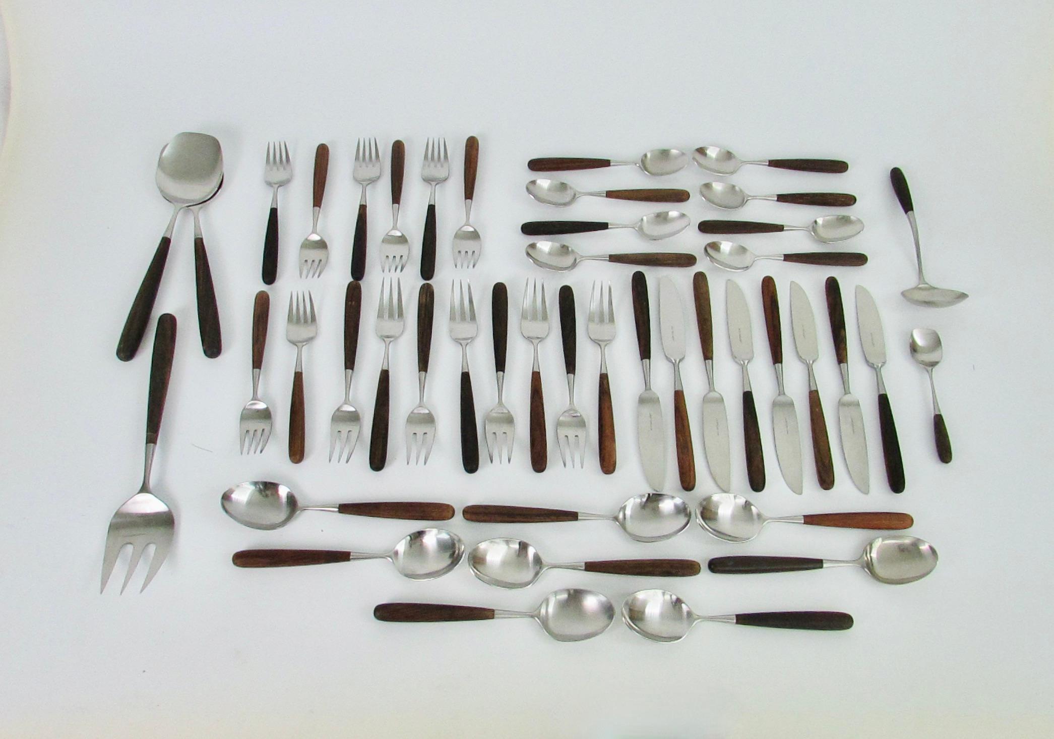45 Piece Laufer Rosewood Handle Stainless Steel Flatware Service for Eight For Sale 8
