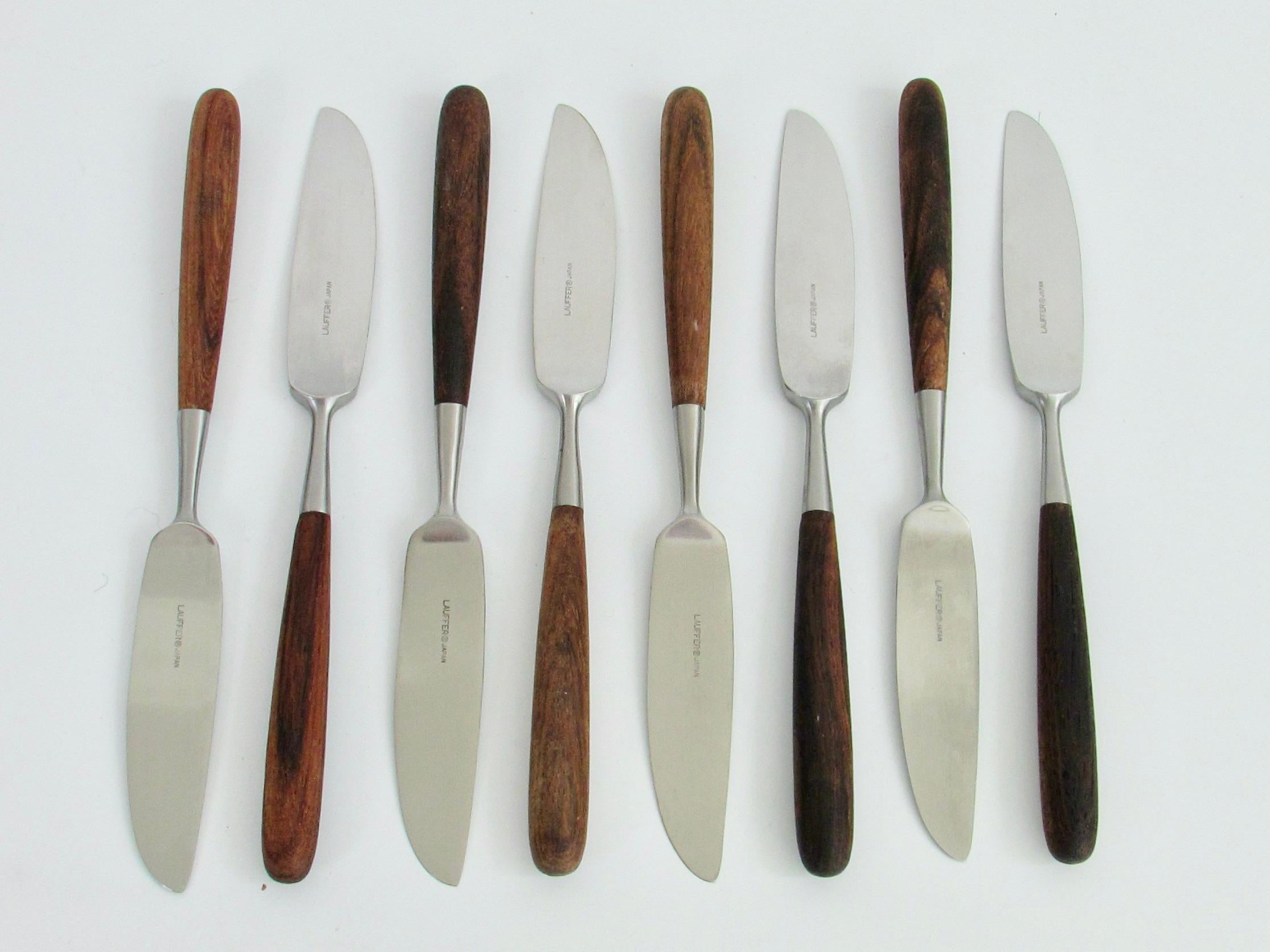 20th Century 45 Piece Laufer Rosewood Handle Stainless Steel Flatware Service for Eight For Sale