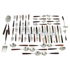 Vintage 45 Piece Laufer Rosewood Handle Stainless Steel Flatware Service for Eight