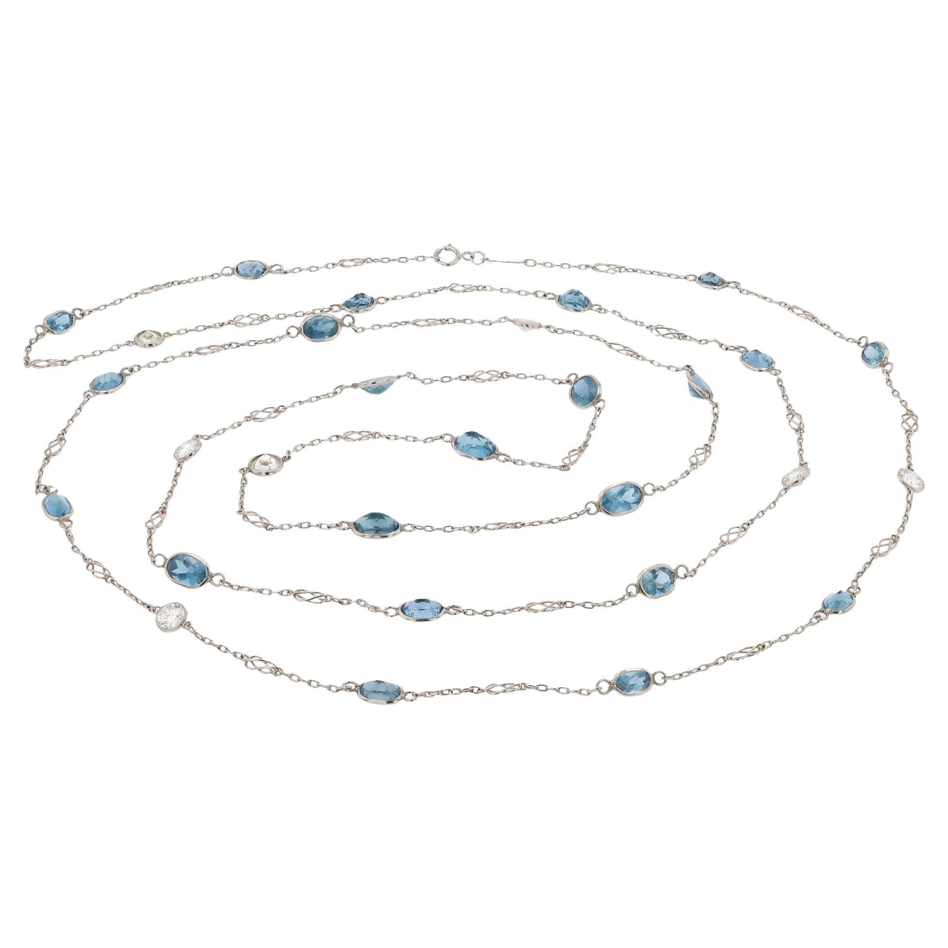 45" Platinum Aquamarine and Diamonds By the Yard Infinity Necklace For Sale
