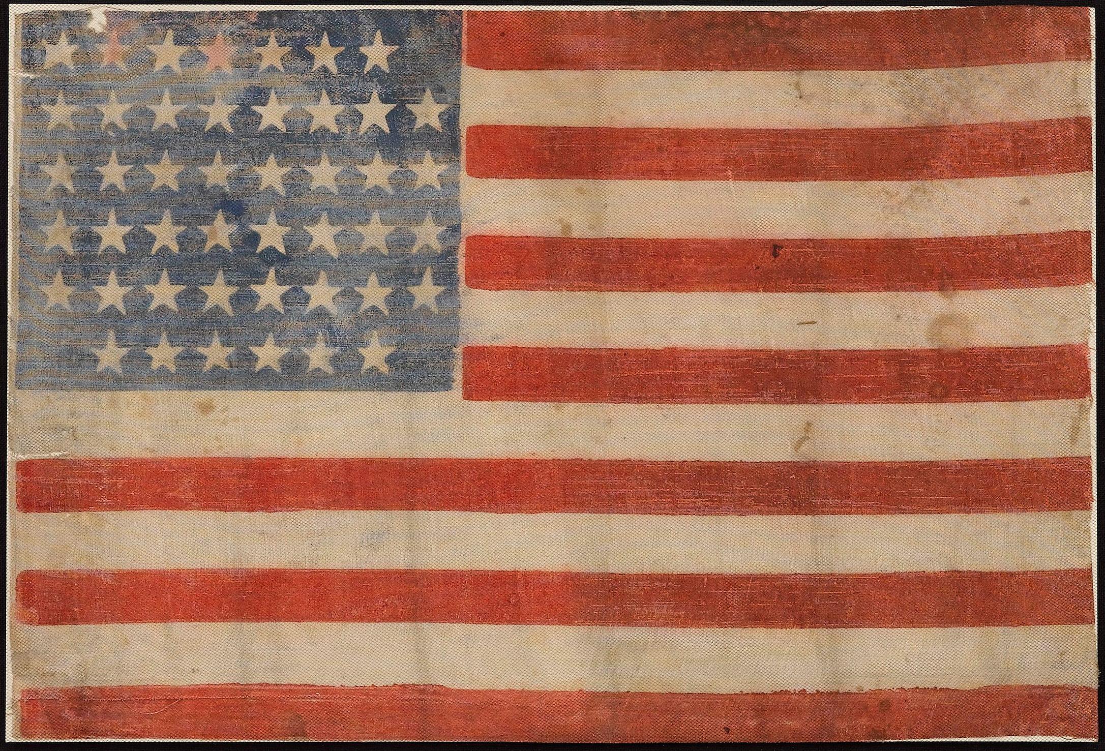 45-Star American Flag, Printed on Cotton, Celebrating Utah Statehood, 1896-1908 In Good Condition For Sale In Colorado Springs, CO
