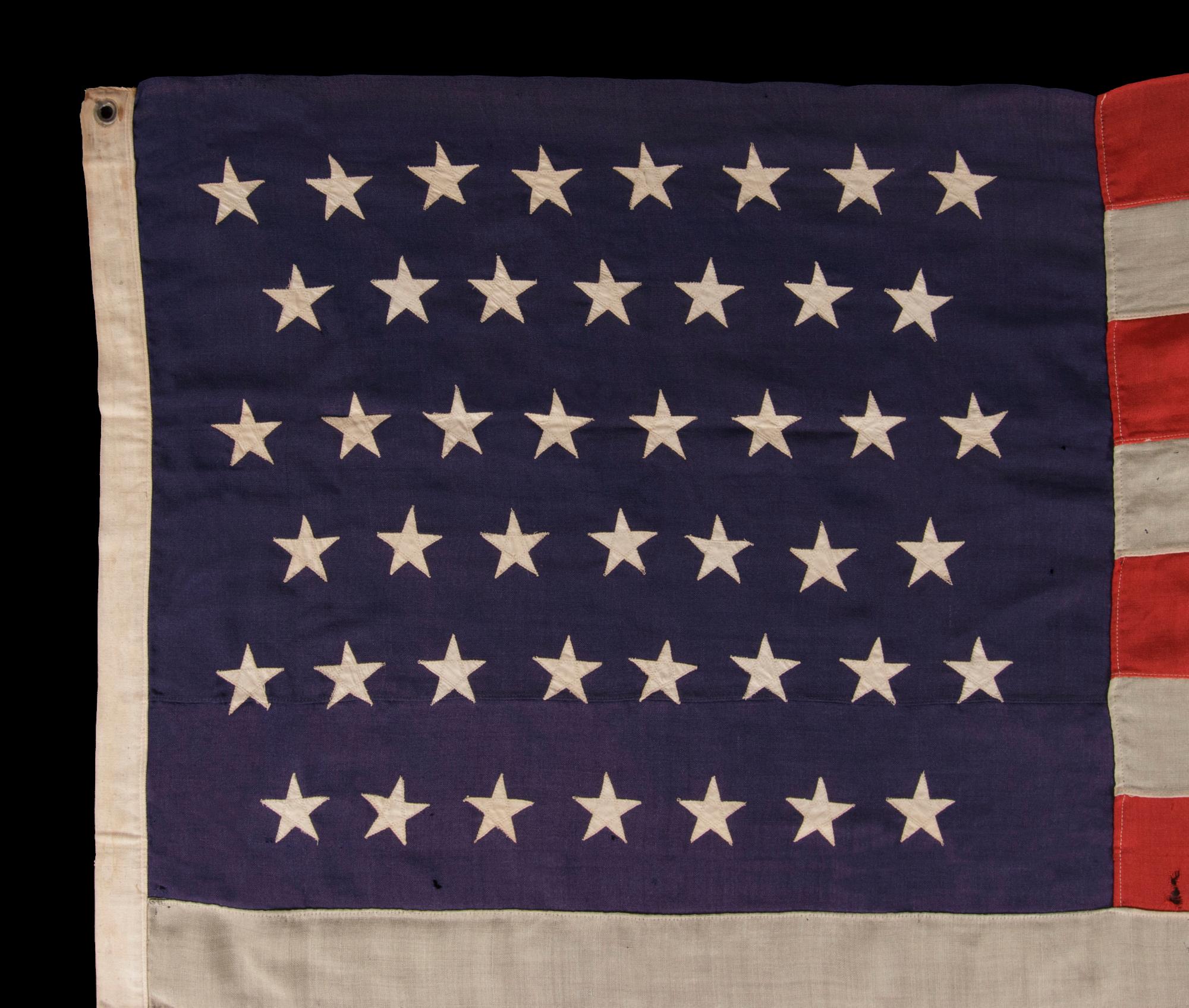 45 Star Antique American Flag, Circa 1896-1908, Spanish-american War Era, Utah Statehood

45 star American national flag, made in the period between 1896 and 1907, in an unusually small and desirable scale. Utah became the 45th state in 1896. It