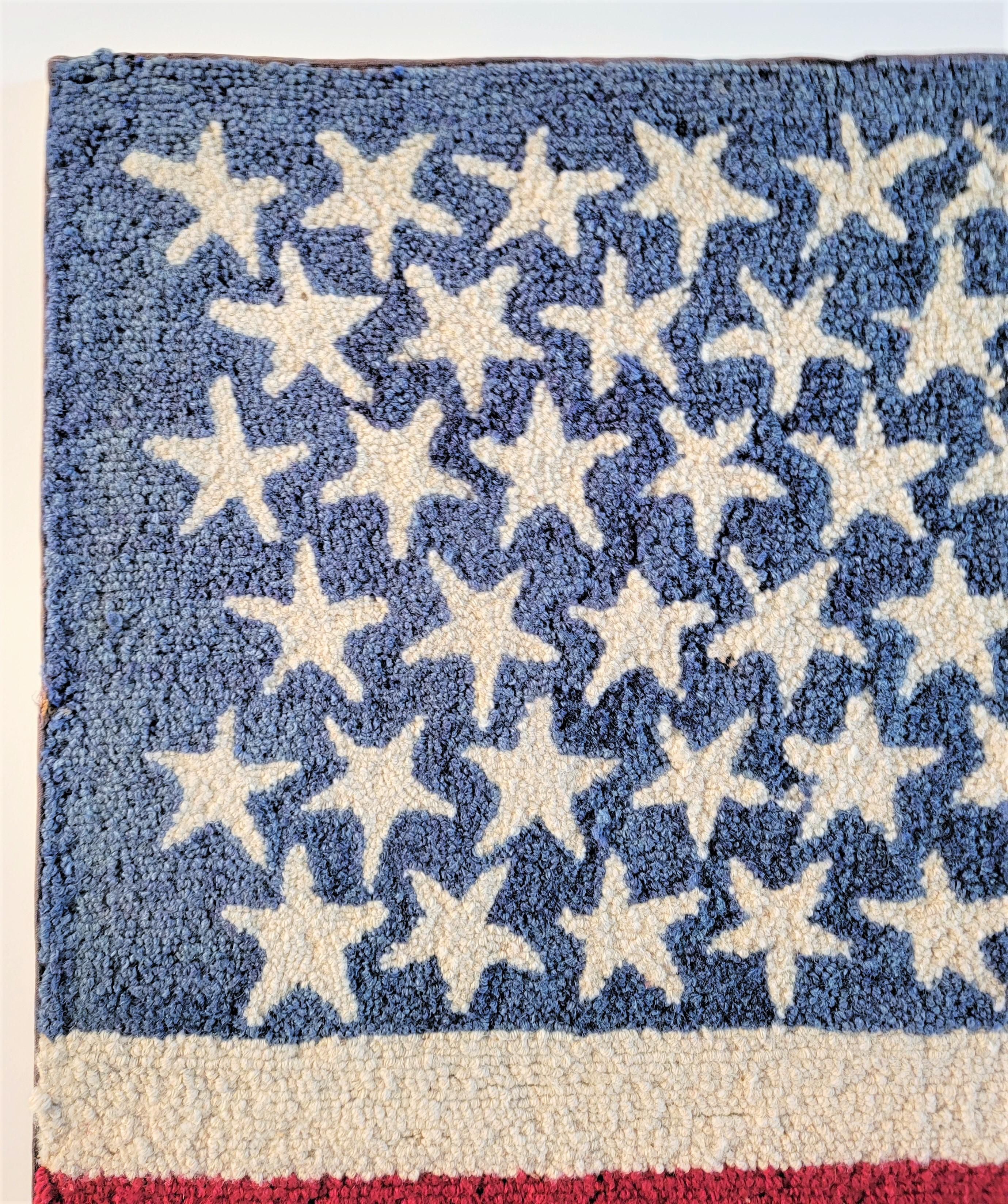 45 Star Mounted Crochet Hooked Rug, Large In Excellent Condition For Sale In Los Angeles, CA