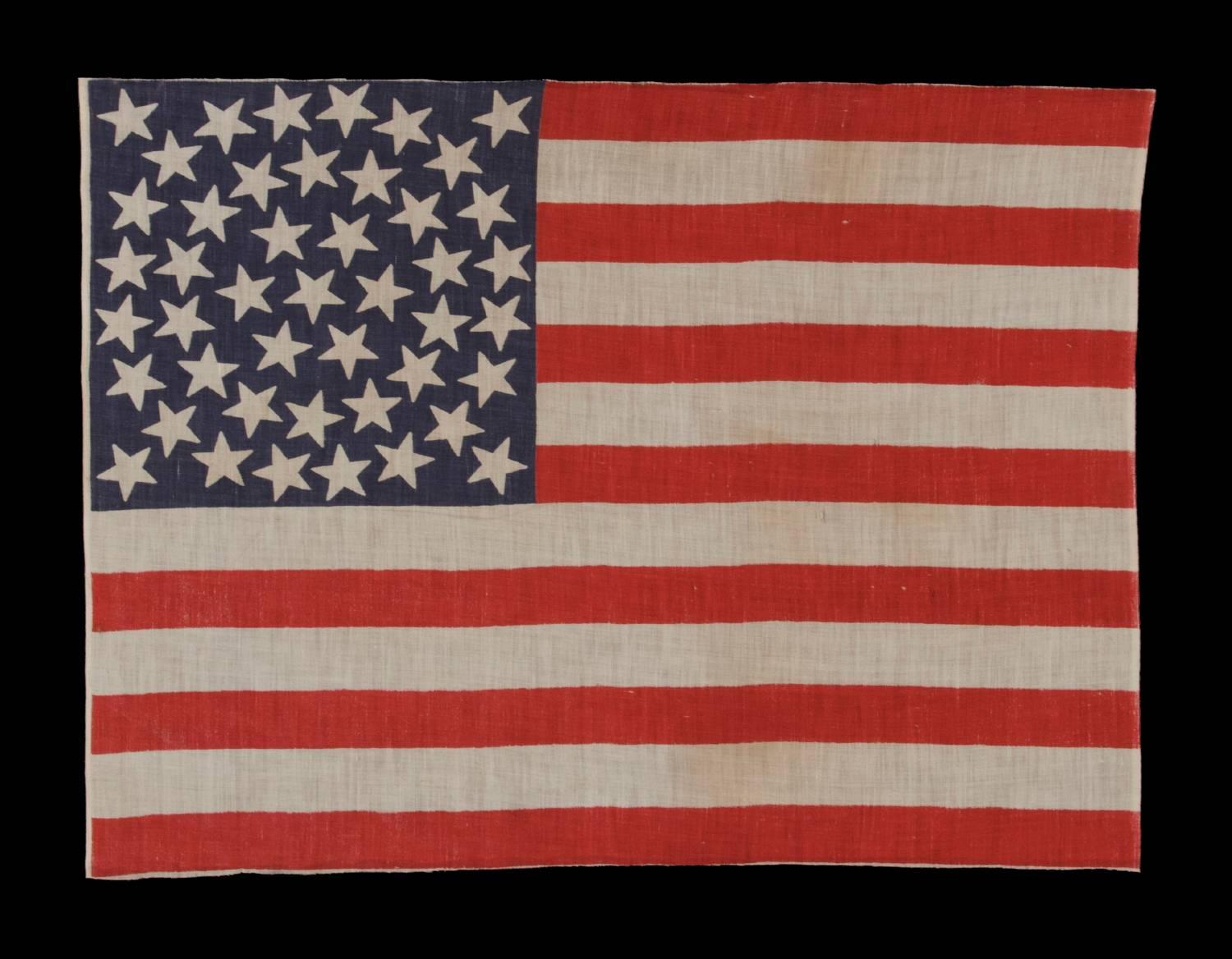 45 stars on an antique American parade flag with a medallion configuration, a rare feature in this period, 1896-1908, Utah statehood, ex-Richard pierce collection:

45 star American parade flag, printed on cotton bunting, with a beautiful,