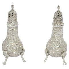 Sterling Silver S. Kirk & Son Antique Floral Repousse Salt & Pepper Shakers