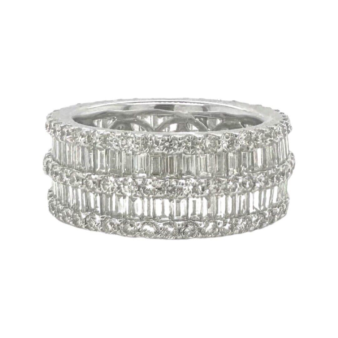 Baguette Cut 4.5tcw Round & Baguette Diamond Cocktail Ring in 18k White Gold For Sale