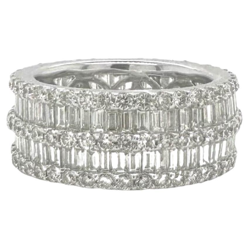 4.5tcw Round & Baguette Diamond Cocktail Ring in 18k White Gold