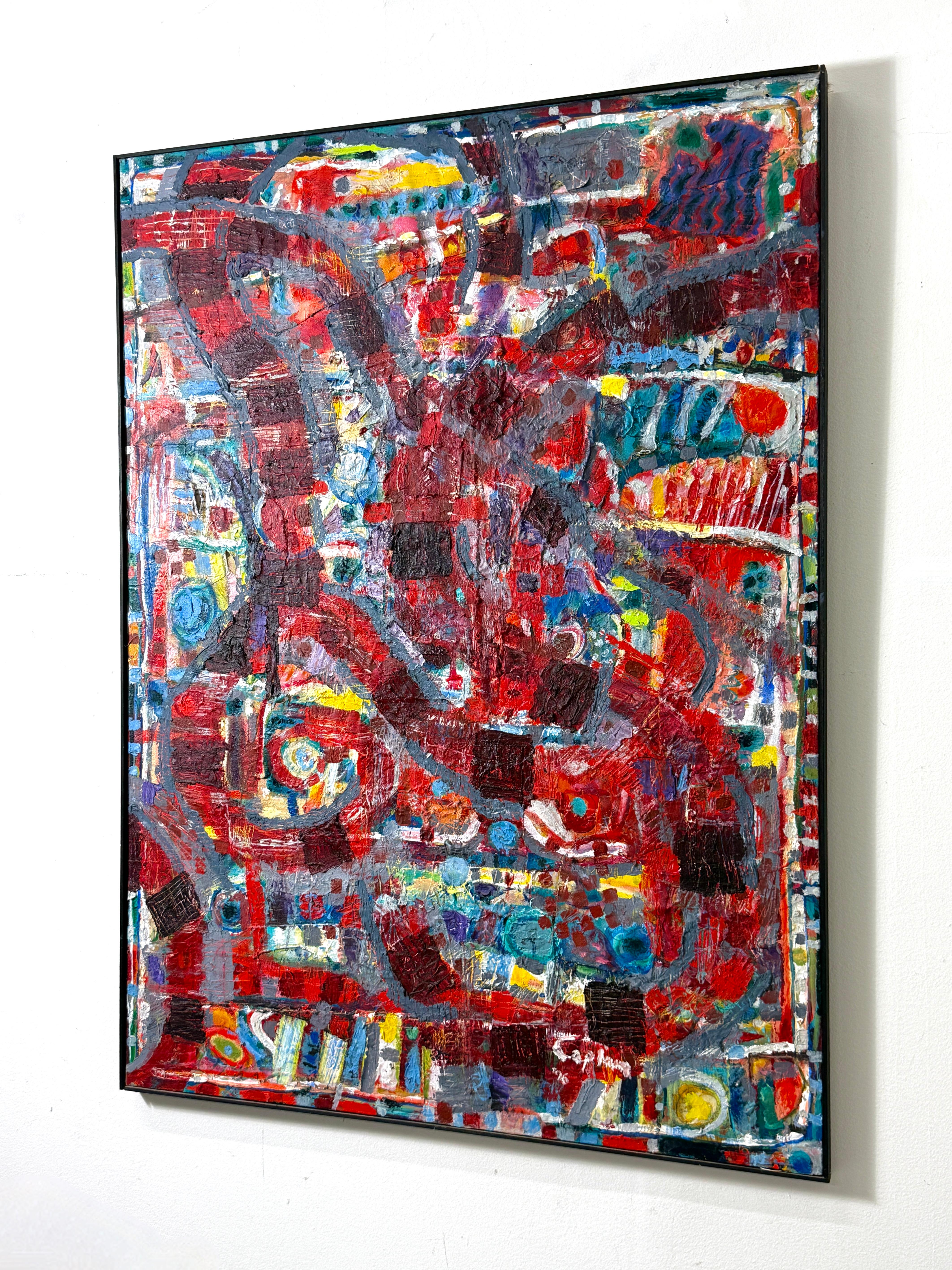 45 x 61 Abstrakte Original Mixed Media Ölgemälde auf Leinwand von Nathan Caplan (Moderne) im Angebot