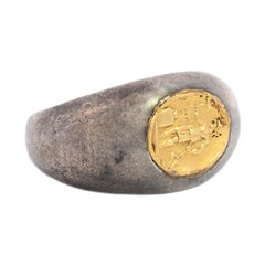 450 AD Silver + 22k Roman Signet Ring